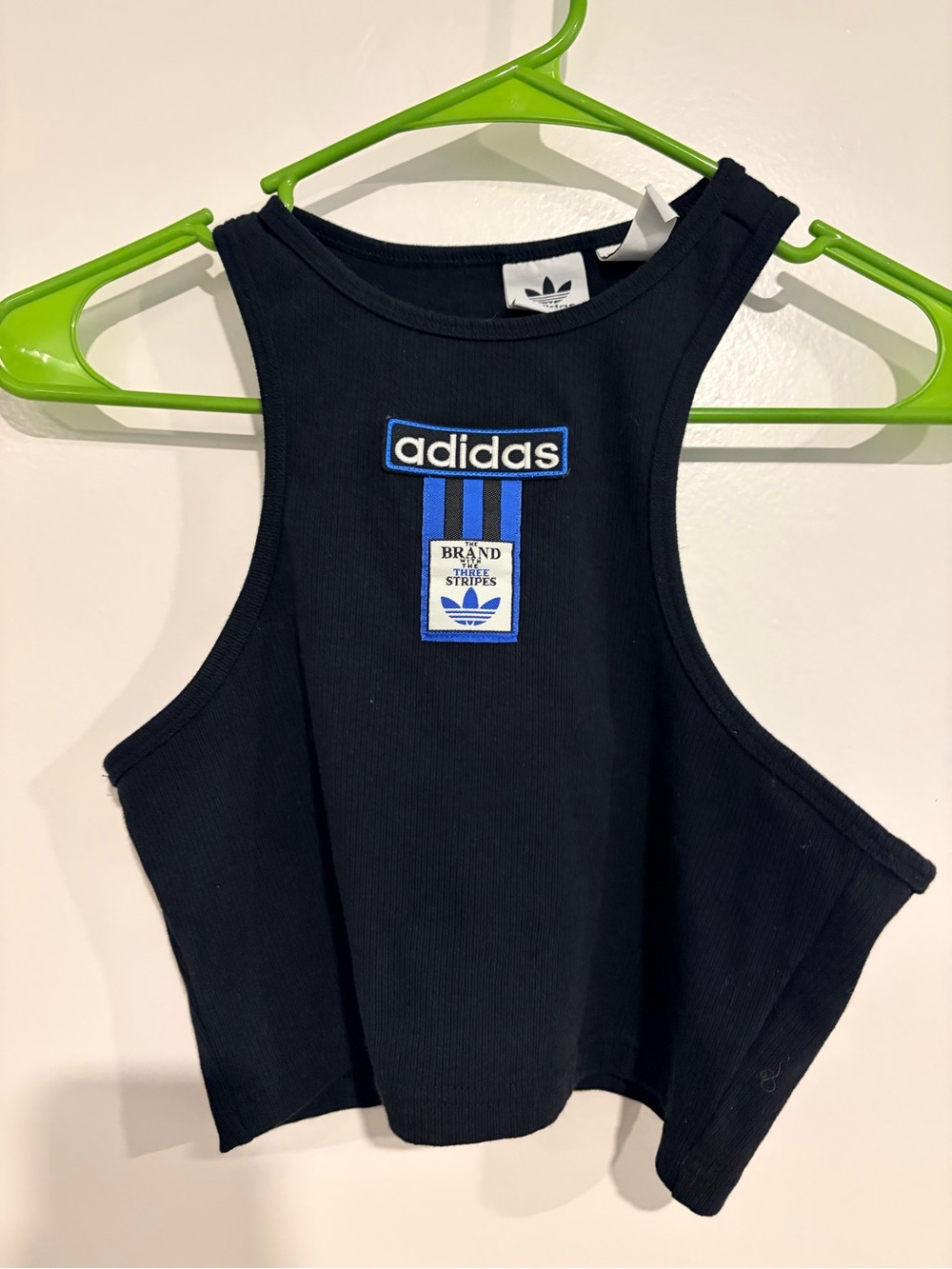 adidas workout Black Ribbed Tank Top with Blue Logo